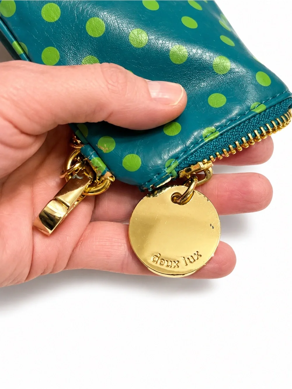 Vintage Deux Lux Polka Dot Wristlet Tassel Clutch Teal Green Y2K Bag